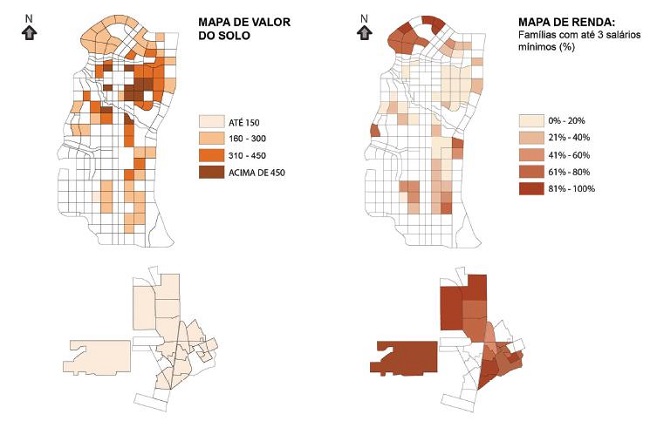 A esquerda, mapa de valor do solo. 