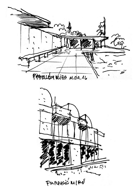 Above: Barcelona Pavilion. Barcelona. Arch. Mies van der Rohe. 1929 International Fair; Below: Joan Mir&oacute; Foundation. Barcelona, Spain. Arch. Josep Lluis Sert, 1975. 
