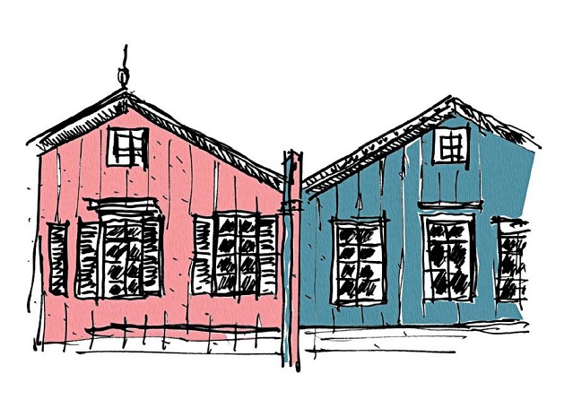 Houses (almost twin houses). Valparaiso, Chile. No date.