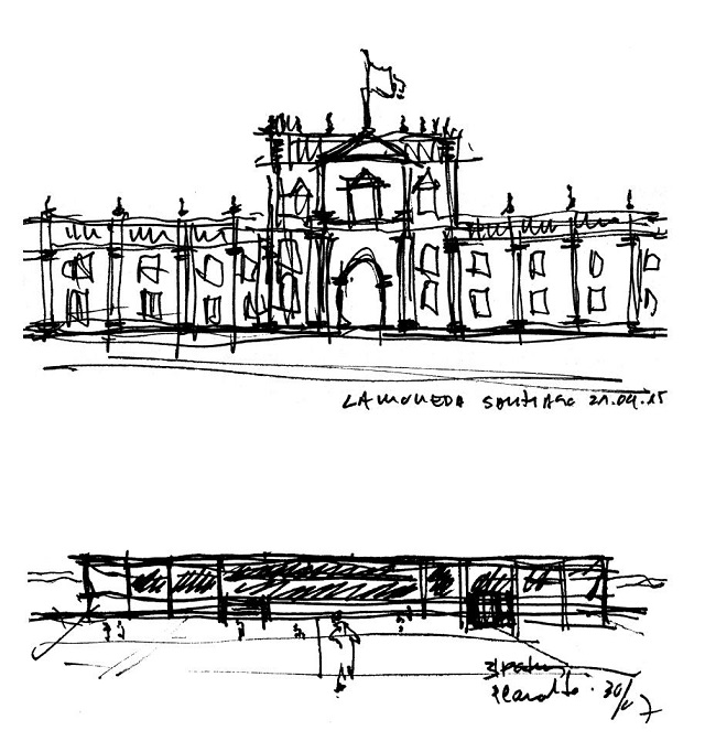 Above: Pal&aacute;cio de La Moneda. Santiago, Chile. Arch. Joaqu&iacute;n Toesca. XVIIIth Century; Below: Tr&ecirc;s Poderes/Planalto. Brasilia, Brasil. Arch. Oscar Niemeyer. 1960.