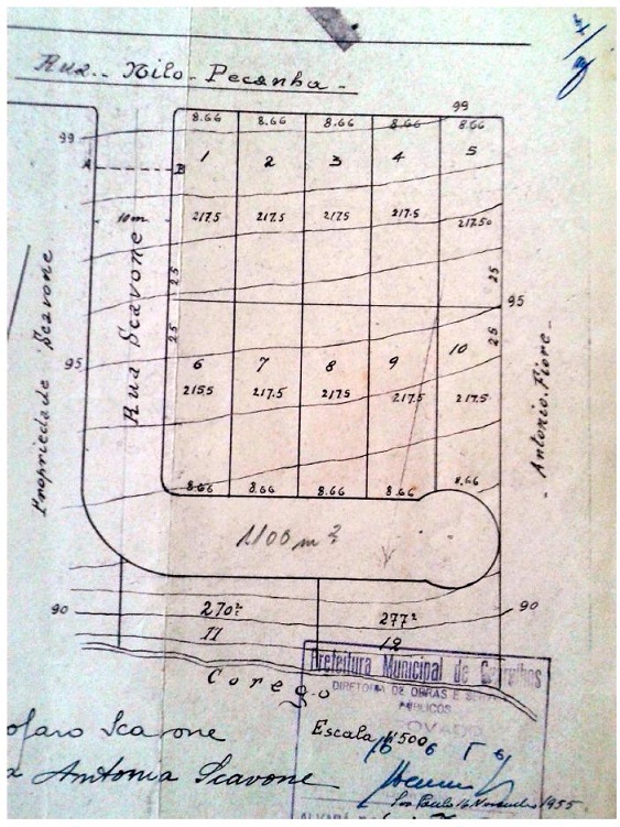Documento mostrando o parcelamento do solo, visando &agrave; constitui&ccedil;&atilde;o da Vila Zanardi, em Guarulhos.