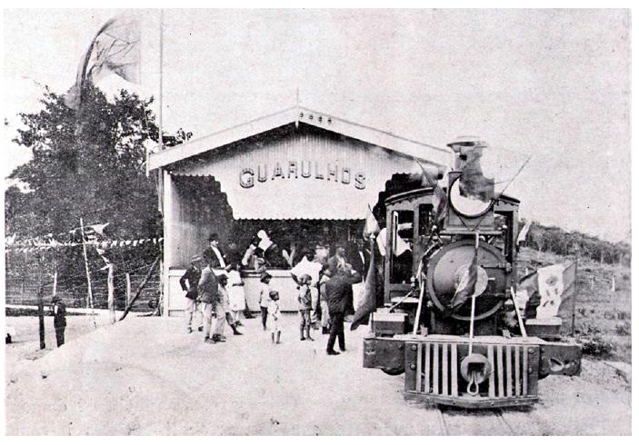 Cart&atilde;o Postal mostrando a Esta&ccedil;&atilde;o Guarulhos do Tramway da Cantareira.
