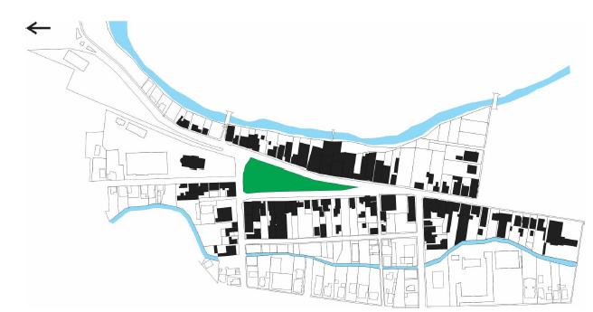 Mapa do entorno da Praça Anita Garibaldi para análise da malha, macroparcelas, microparcelas e relação entre cheios e vazios.