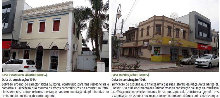 Descrição das características arquitetônicas das edificações tombadas. 