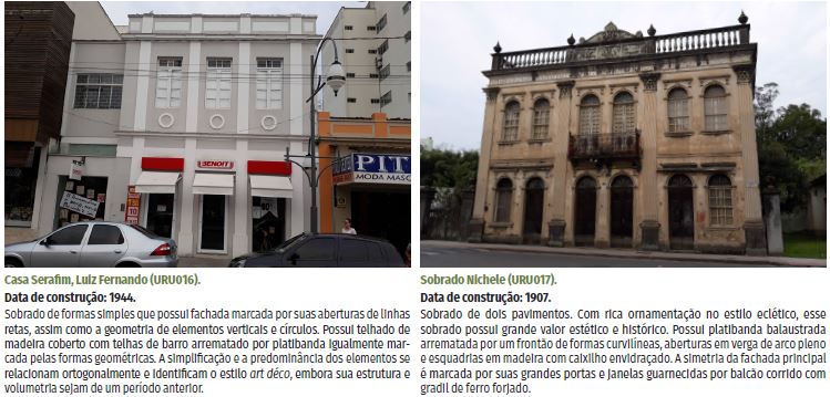 Descrição das características arquitetônicas das edificações tombadas. 