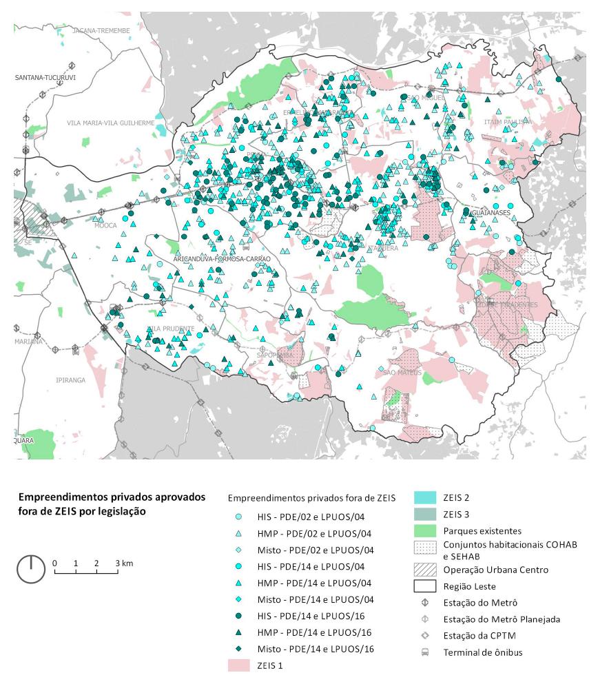 Empreendimentos privados aprovados fora de ZEIS por legisla&ccedil;&atilde;o.