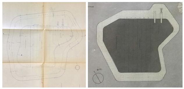 Plantas das piscinas do Country Club de Maring&aacute;, 1958, e Umuarama Country Club, 1963 (sem escala).