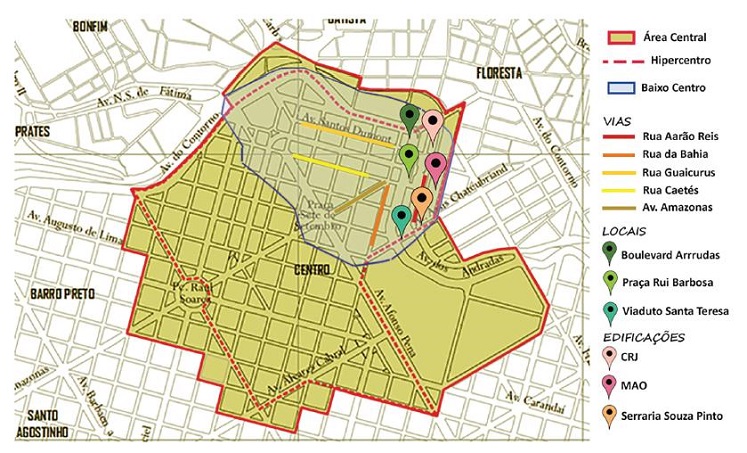 Baixo Centro de Belo Horizonte; área pesquisada (setembro, 2017).