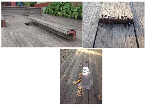 Placas de madeira soltas na Pra&ccedil;a Victor Civita.