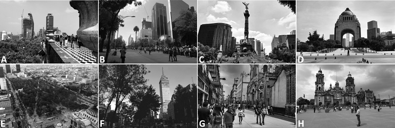 Tarjetas postales de paisajes elegidos en el eje de investigación.