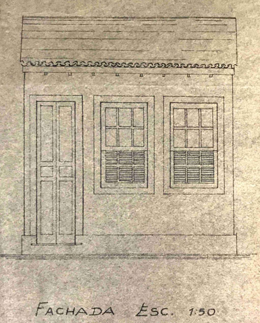 Desenho t&eacute;cnico com projeto aprovado para a fachada da edifica&ccedil;&atilde;o n&uacute;mero 170 da rua Get&uacute;lio Vargas.