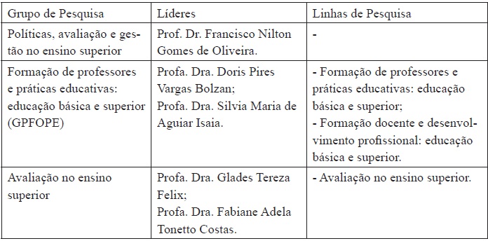 Grupos de pesquisa em educação superior da Universidade Federal de Santa Maria