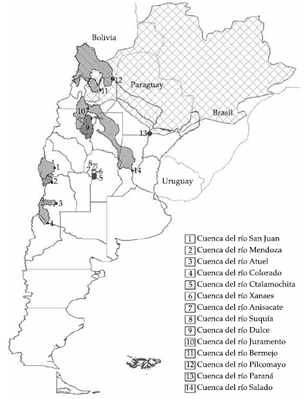 Ubicaci&oacute;n
de las cuencas analizadas en el trabajo