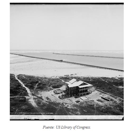 Figura 5. Ro Pnuco y los muelles desde el faro, entre 1880 y 1897.