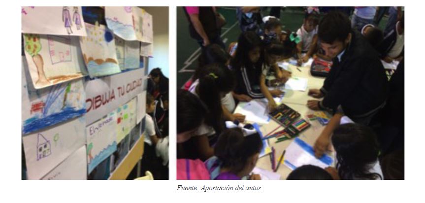 Imgenes 1 y 2. Taller Iconogrfico “Dibuja tu Ciudad” durante la edicin 2016 de la Semana Nacional de Ciencia y Tecnologa en UABC, Campus Sauzal, Ensenada