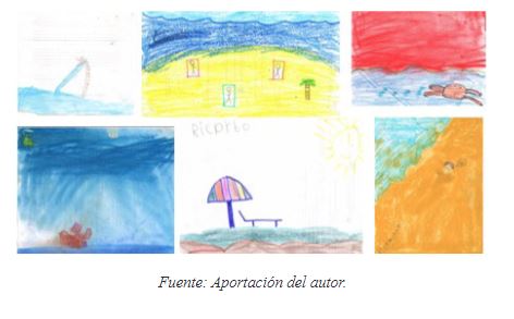 Figura 9. Representaciones de la playa y el mar realizadas por alumnos de educacin preescolar y bsica durante la Semana Nacional de Ciencia y Tecnologa en UABC, Campus Sauzal.
