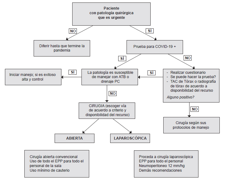 Algoritmo de manejo para la patología quirúrgica urgente.