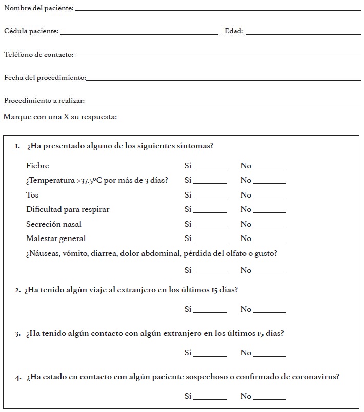 Cuestionario para pacientes que requieran cualquier tipo de procedimiento