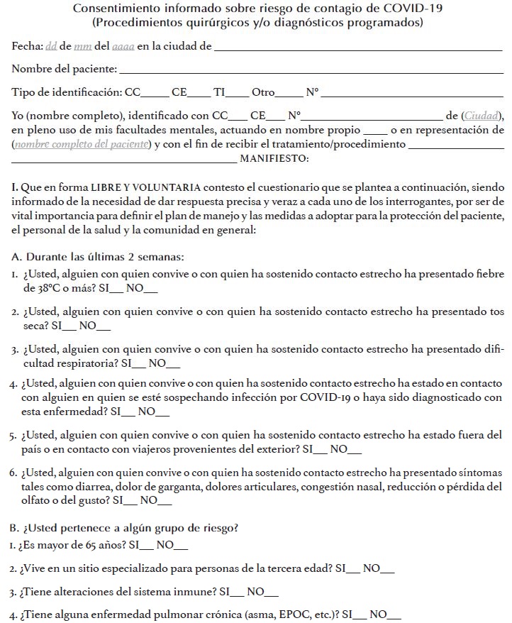 Consentimiento informado sobre riesgo de contagio de COVID-19