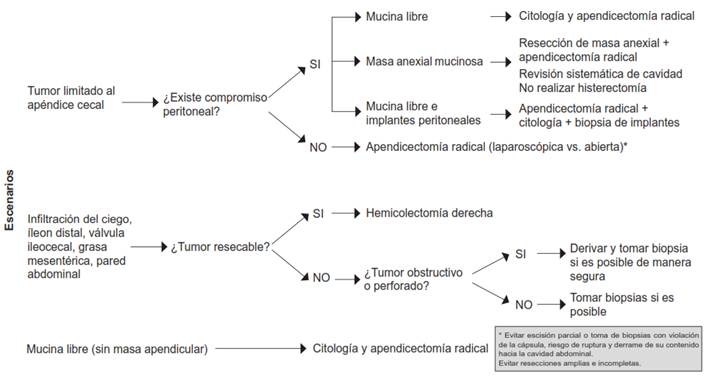 Algoritmo para el manejo de neoplasias apendiculares incidentales en cirug&iacute;a de urgencia.