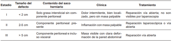 Clasificaci�n de las hernias de Spiegel.