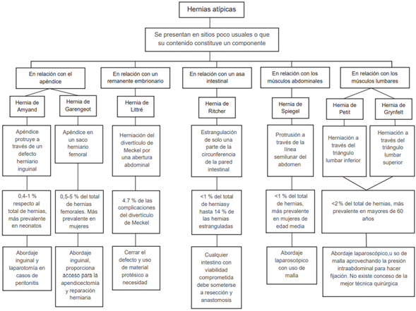 Esquema general de caracter�sticas principales de las hernias de presentaci�n at�pica.
