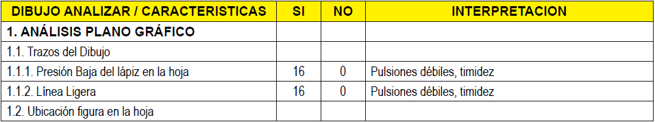 Características
analizadas en los dibujos de familia.