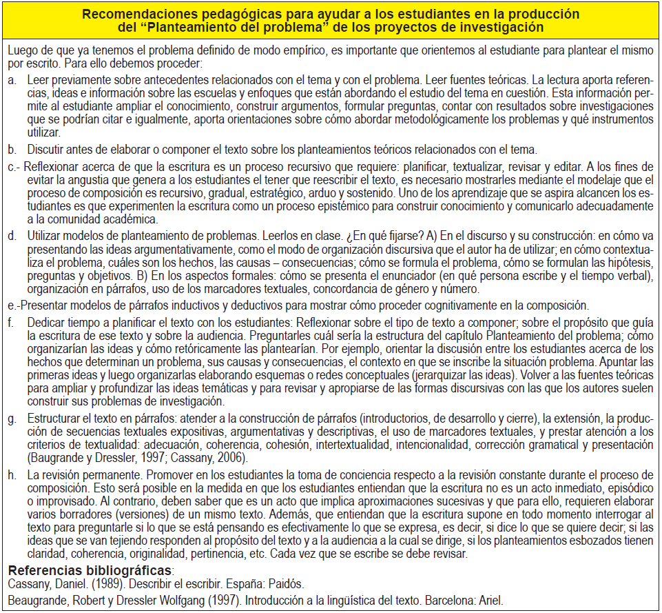 Orientaciones pedagógicas para la construcción del “Planteamiento del problema”