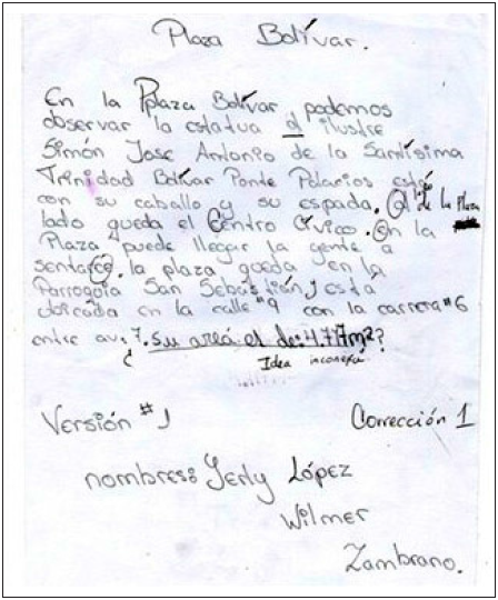 Primera versión del texto “La plaza Bolívar de San Cristóbal”