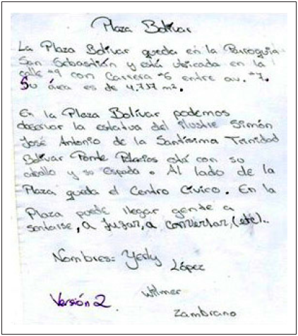 Segunda versión del texto “La plaza Bolívar”
