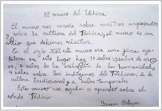 Primera versión del texto “Museo del Táchira”