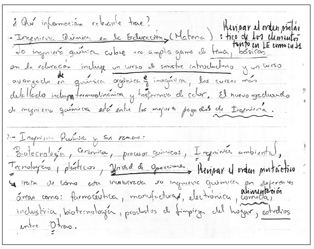 Fragmento del primer resumen del texto Chemical Engineering, realizado por Celia