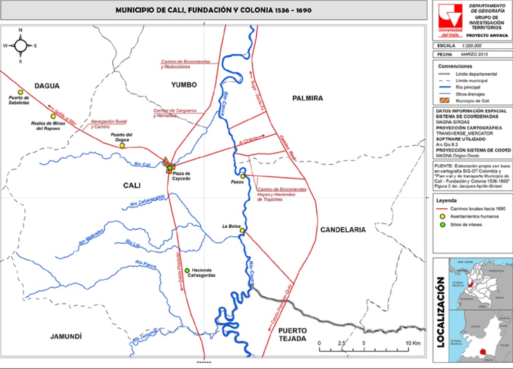 La ciudad y la hacienda en el
camino a Popay&aacute;n (capital de la provincia del Cauca)