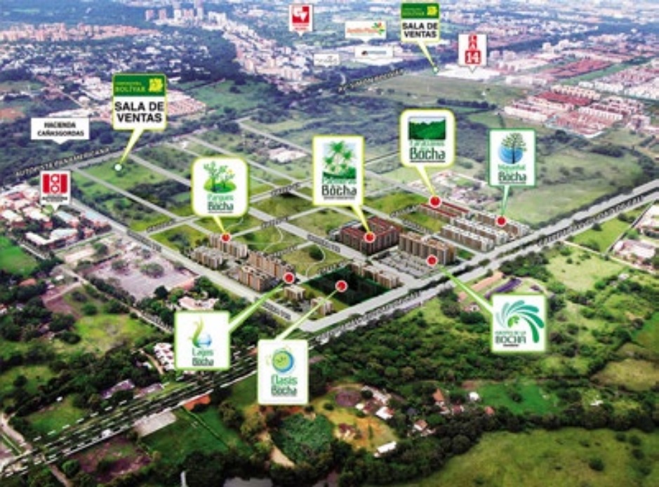 Periferia reciente de Cali
alrededor de la hacienda Ca&ntilde;asgordas