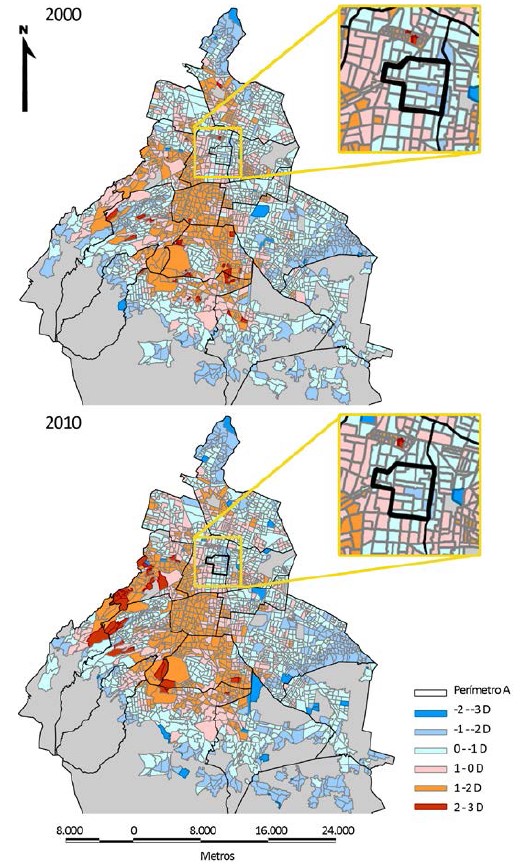 Promedio escolaridad. Desviaciones típicas (2000-2010)