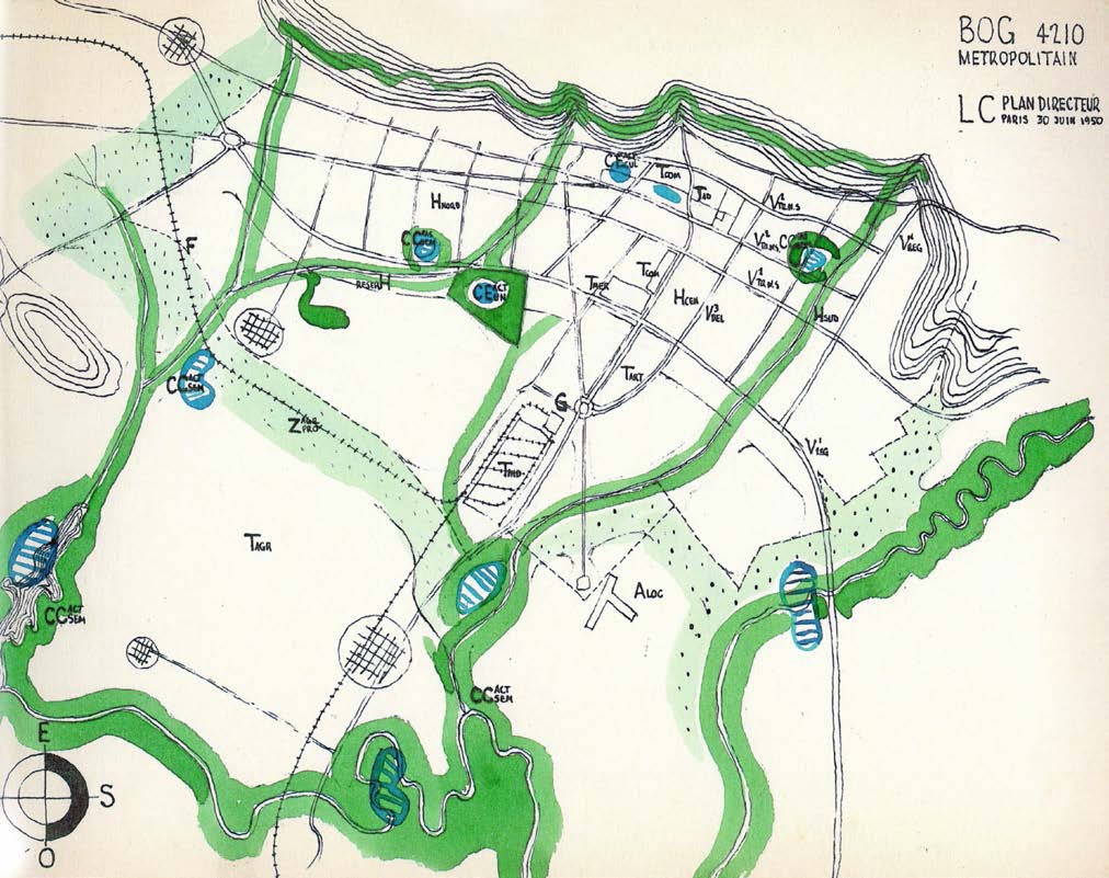 Le Corbusier, Plan Director, Mapa de la Escala Metropolitana. Cultivar el cuerpo y el espíritu