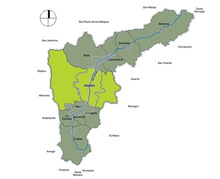 Ubicación de Medellín en el Valle de Aburrá