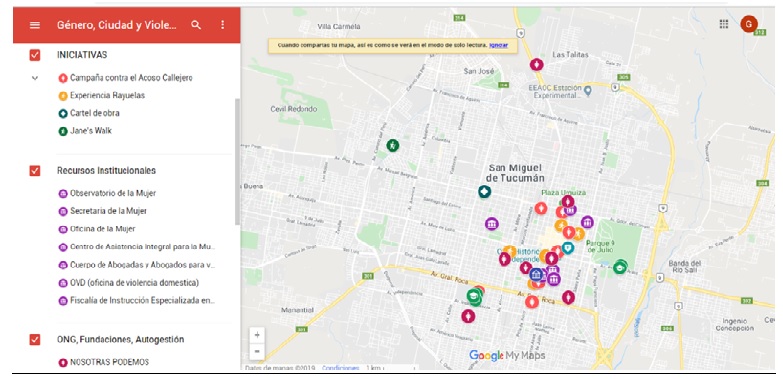Mapeo relativo a gnero y ciudad. Iniciativas y recursos institucionales