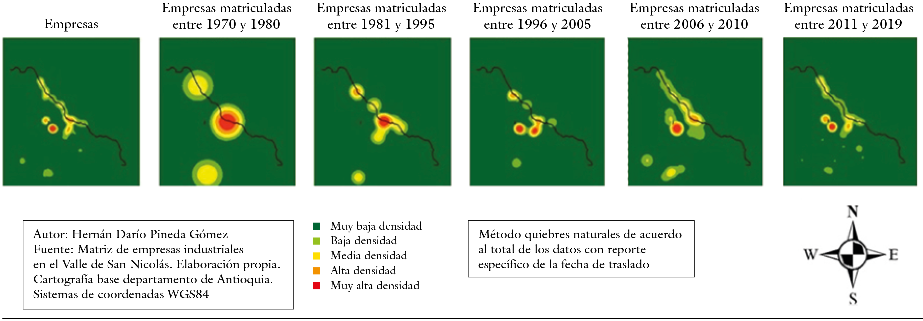 Densidad de empresas por ao de ubicacin en el Valle de San Nicols