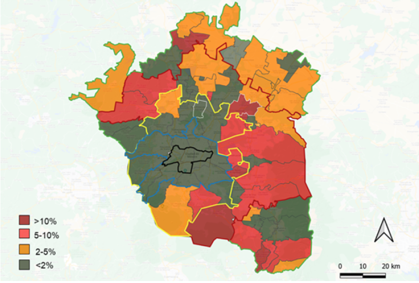 Poblacin del municipio/alcalda sin disponibilidad de agua entubada