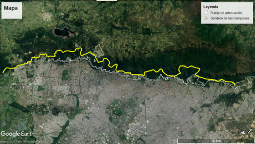 Lengua de tierra comprendida entre la Franja de adecuaci�n y el proyecto del Sendero de las Mariposas en los Cerros Orientales de Bogot�