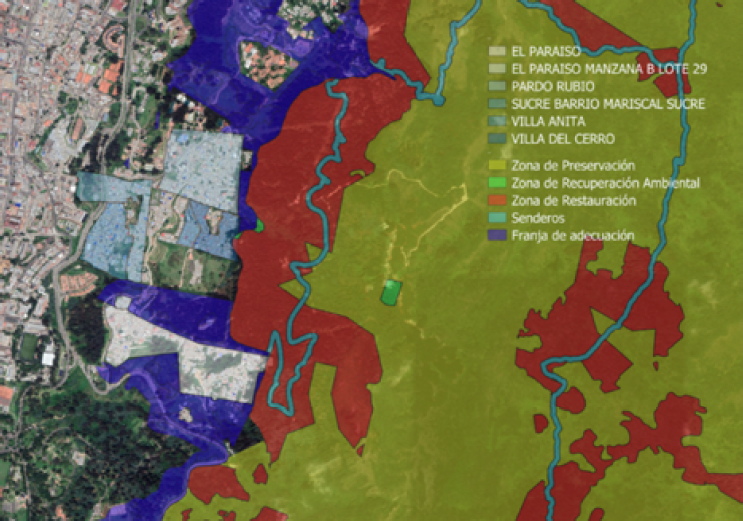 Zonas de protecci�n de los Cerros Orientales&ndash;Localizaci�n de la franja de adecuaci�n y del proyecto Sendero de los Cerros Orientales en la Zona de estudio