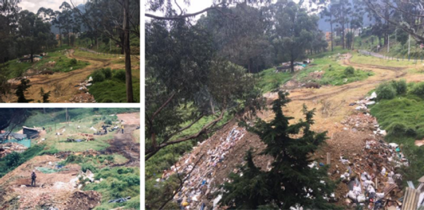 Fases de desmonte, camuflado con pasto cortado y relleno con desechos de construcci�n y otros materiales, para la producci�n de lotes a urbanizar (franja de adecuaci�n Pardo Rubio, direcci�n norte)