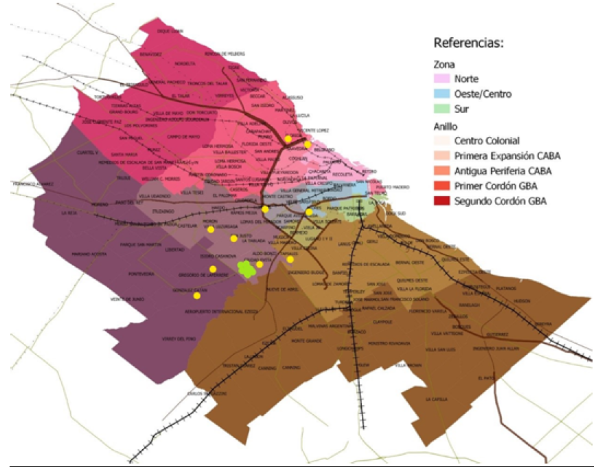 Localizaci�n de la vivienda anterior (amarillo) y actual (verde)