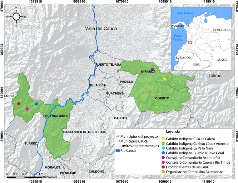 Localizaci�n de municipios y organizaciones sociales del Proyecto Paz Alto Cauca