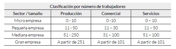Clasificacin de las empresas por nmero de trabajadores