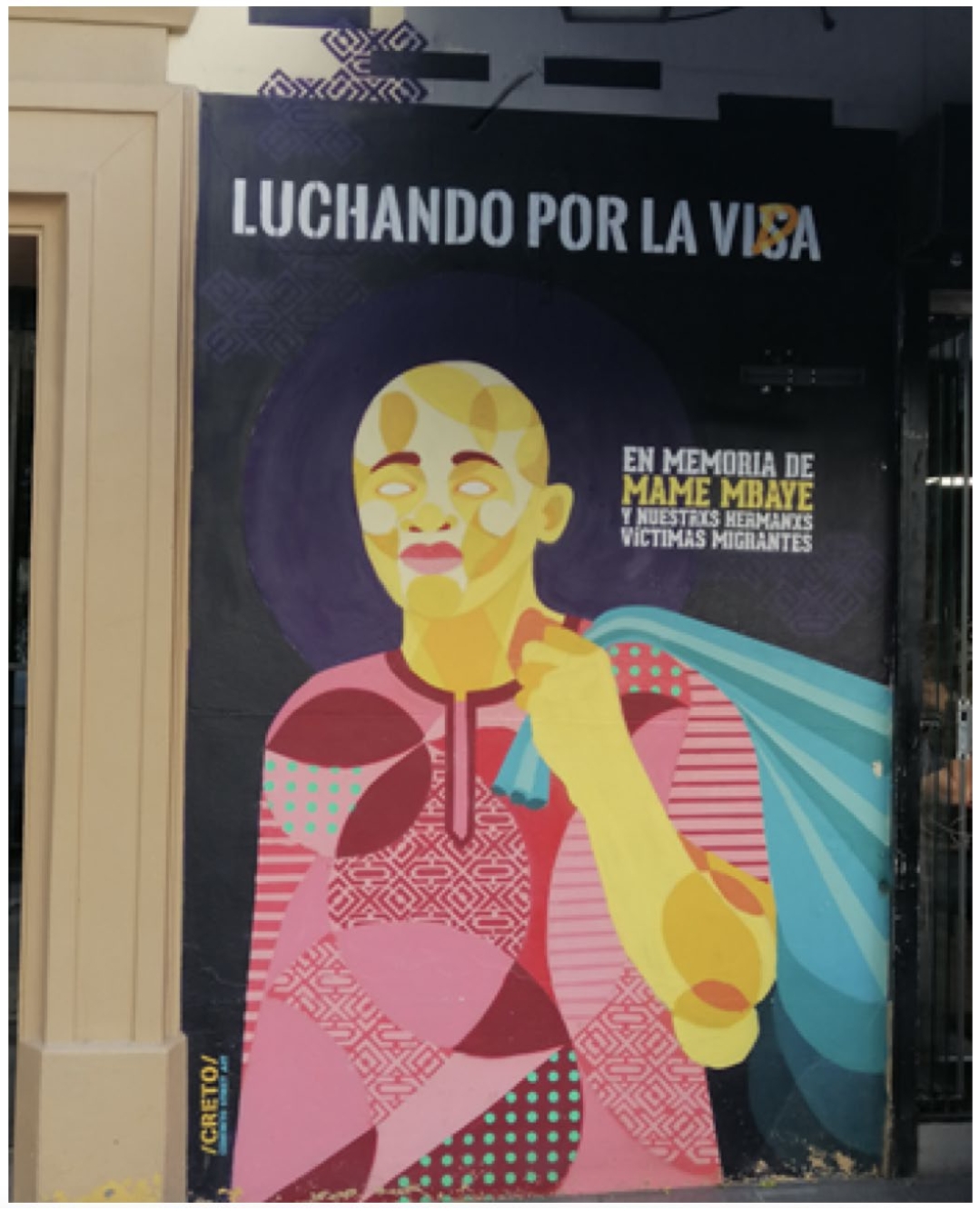 Grafiti alusivo al mantero inmigrante Mame Mbaye grafiti 1.