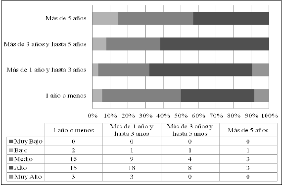 Distribución de voluntarios según nivel de engagement y antigüedad en el proyecto/organización