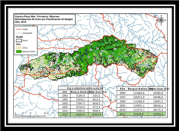 Uso y cobertura de suelos en la cuenca vertiente del  arroyo Piray Min�