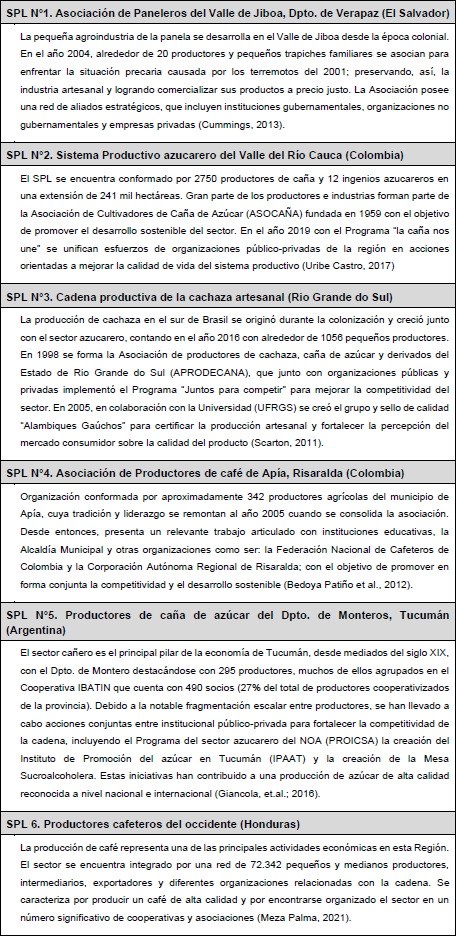 Descripcin de sistemas productivos  locales Latinoamericanos analizados